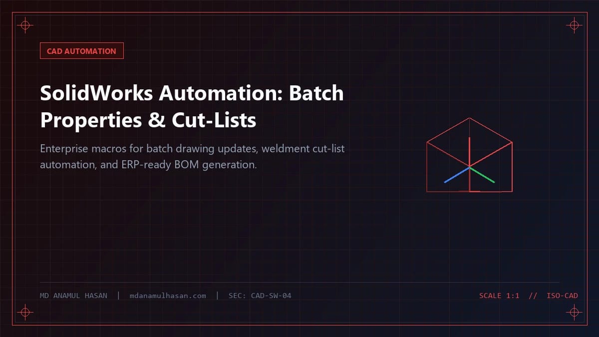 SolidWorks Automation: Batch Custom Properties, Cut-Lists, and Production Drawings