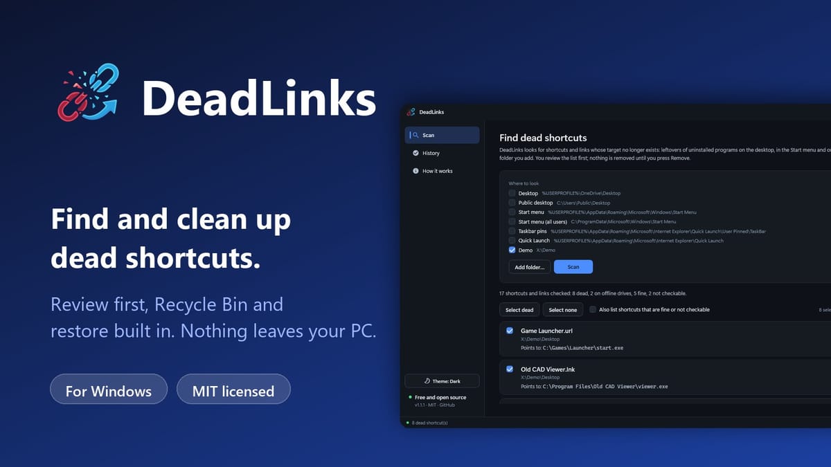 DeadLinks — Free Dead Shortcut and Broken Link Cleaner for Windows