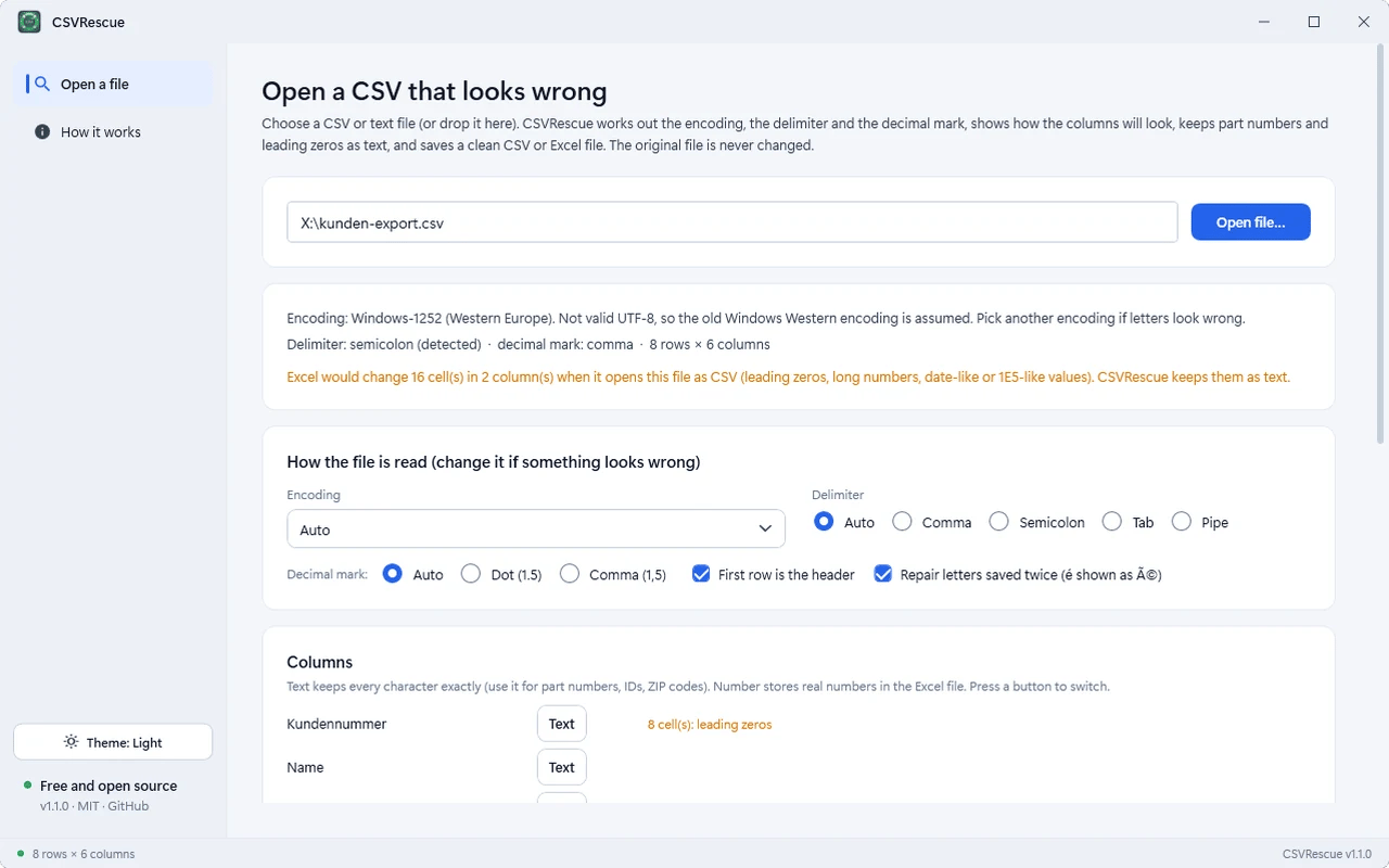 CSVRescue screenshot