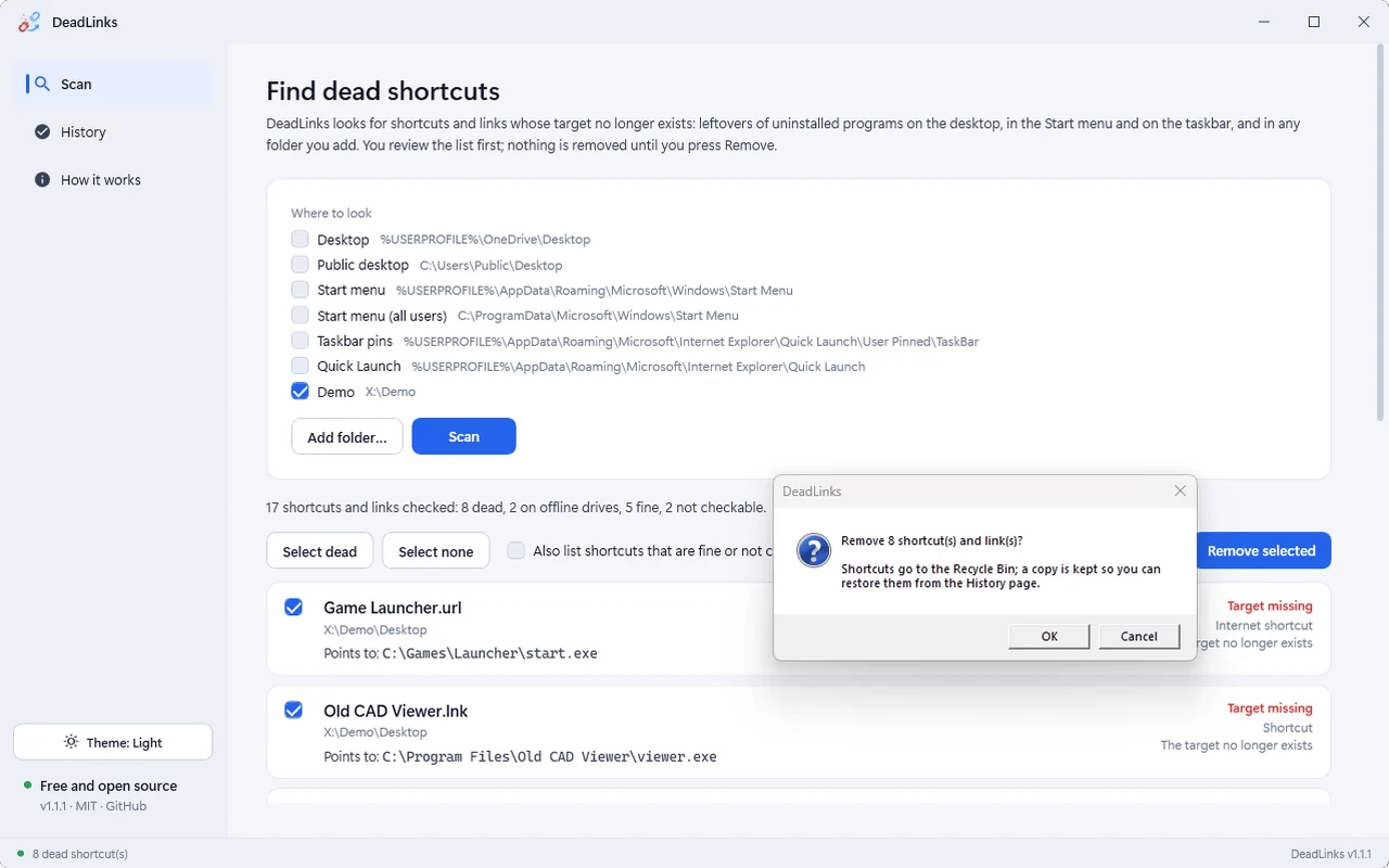 Review the ticked list and confirm before anything is removed