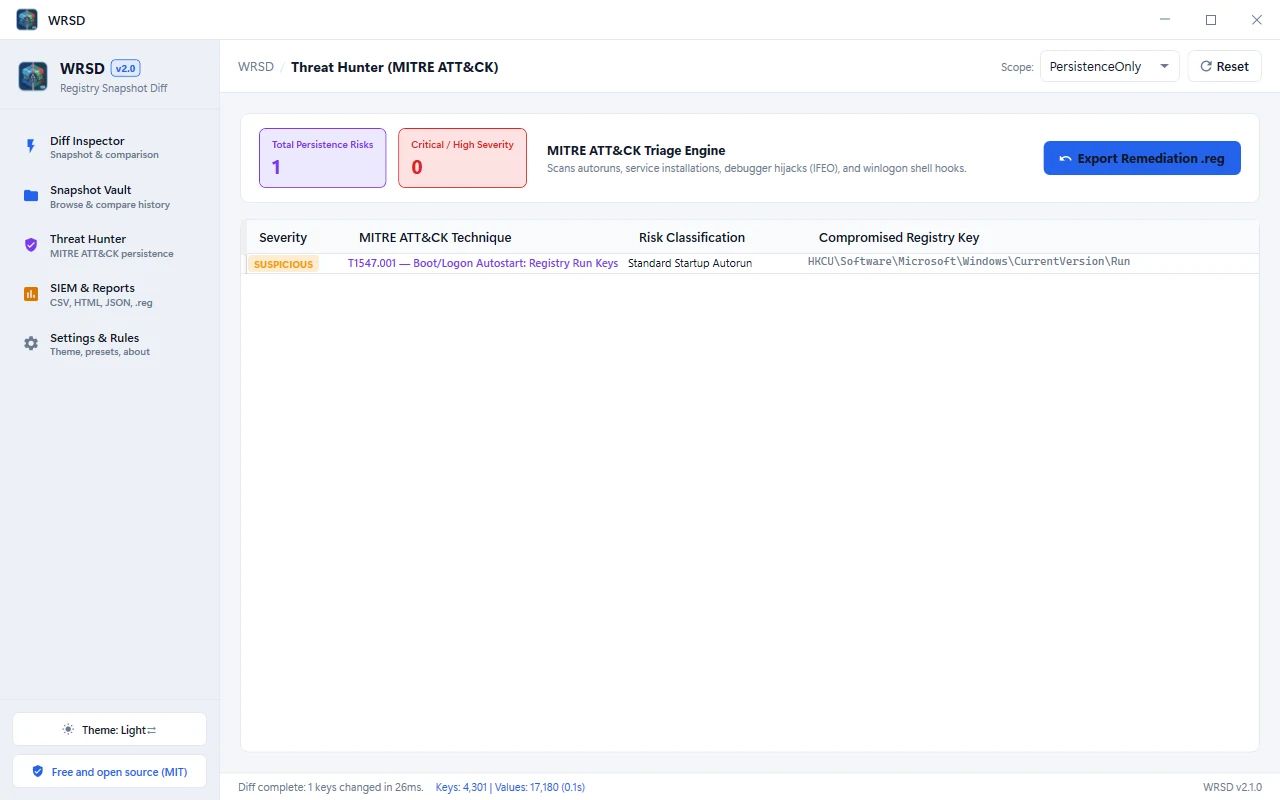 Threat Hunter maps autorun and persistence changes to MITRE ATT&CK
