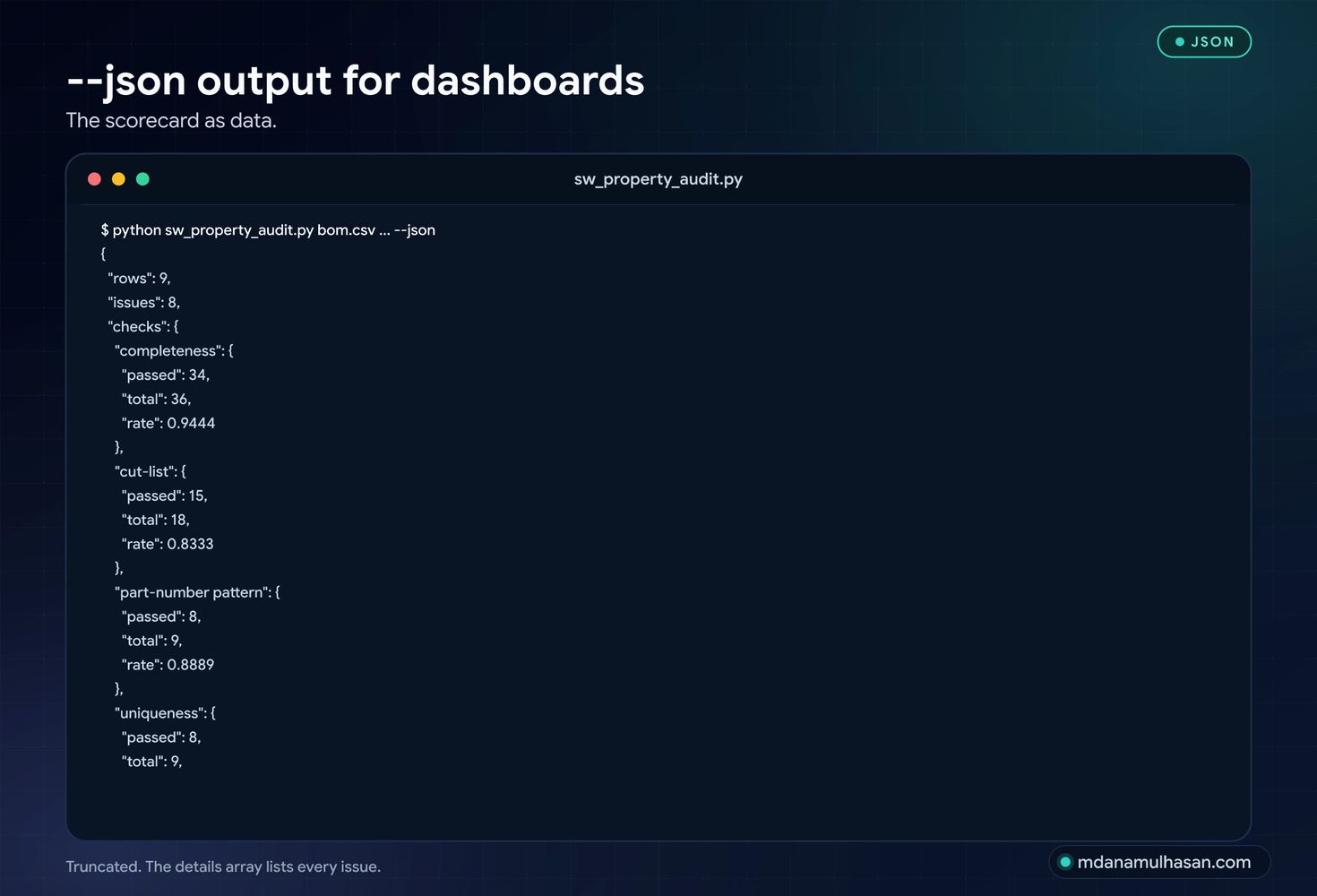 JSON output for dashboards