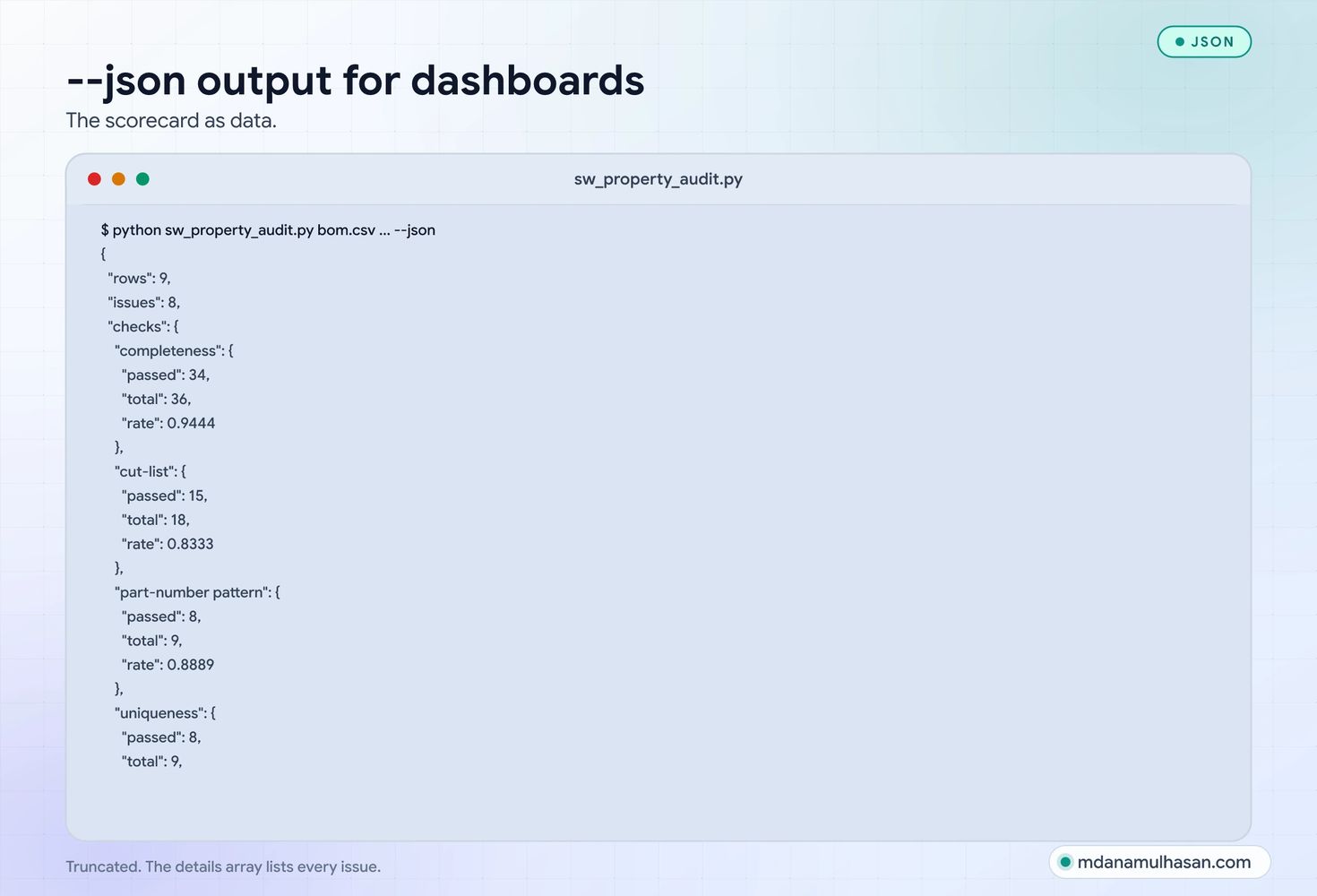 JSON output for dashboards