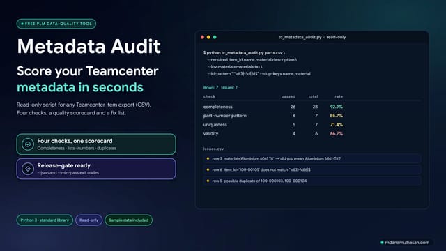 Teamcenter Metadata Audit — Free Data-Quality Script for Item Exports