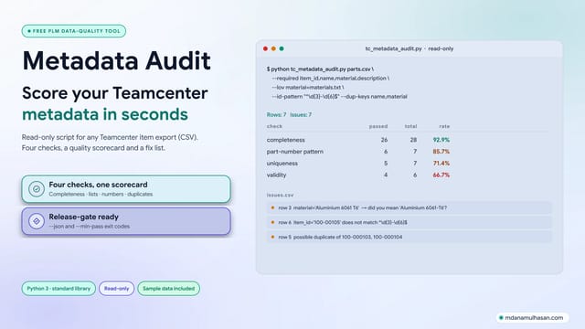 Teamcenter Metadata Audit — Free Data-Quality Script for Item Exports
